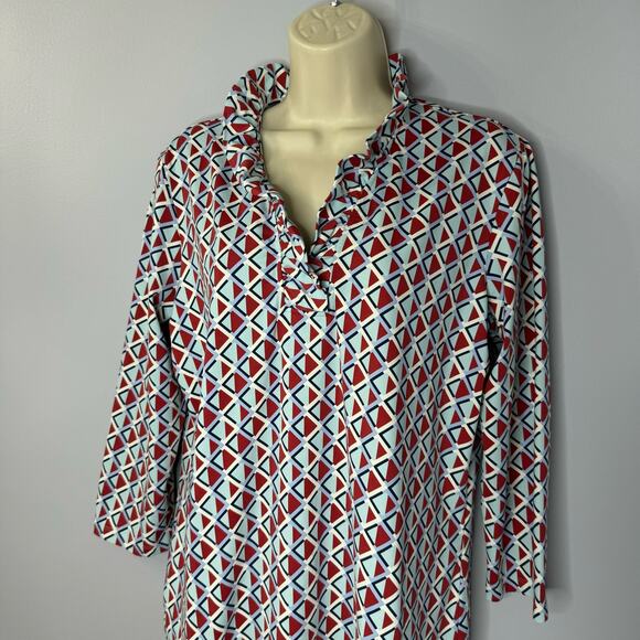 J. McLaughlin Durham Ruffle 3/4 Sleeve Top Catalina Cloth Gro Print Women's XL - Picture 5 of 8